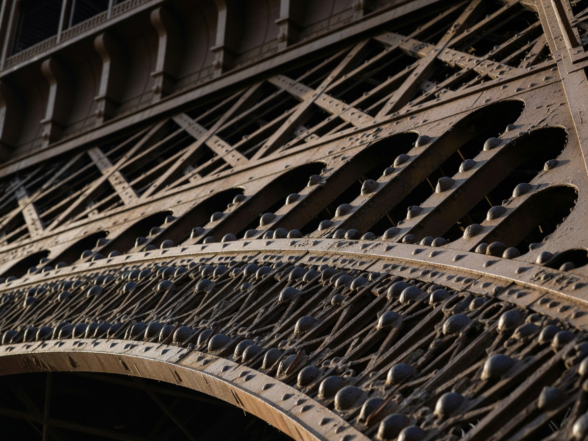Close up of iron rivets on the Eiffel Tower